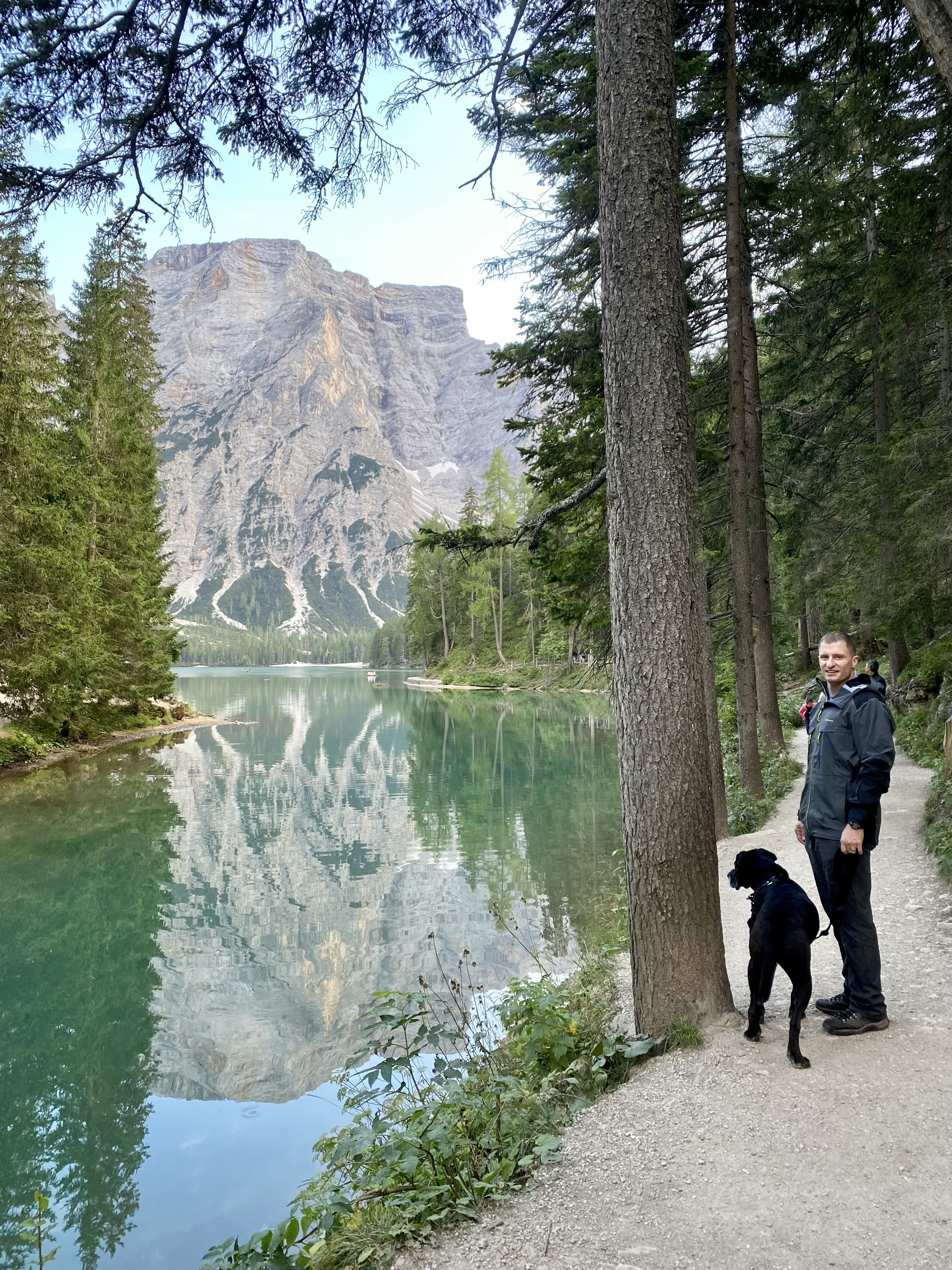 Mike with his dog on a walk.
