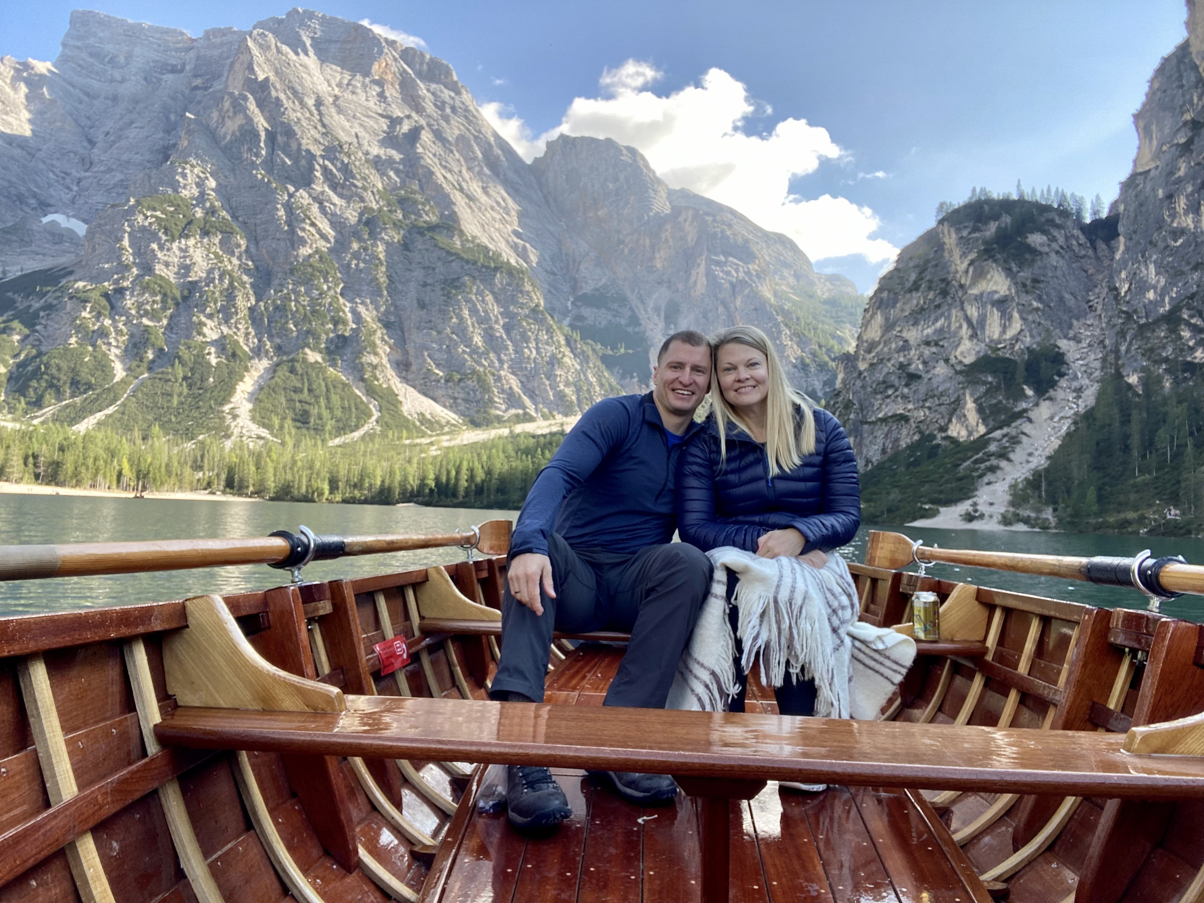 Mike Smolucha and his wife, Joy, in a row boat at Lago Di Braes.