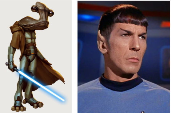 Ithorians (left) from Star Wars and Vulcans (right) from Star Trek